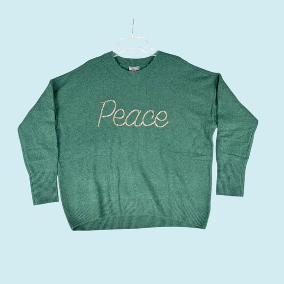 Vince Camuto Sweater Women's Small Green Crewneck Holiday Peace Festive Cozy NWT - Picture 1 of 10